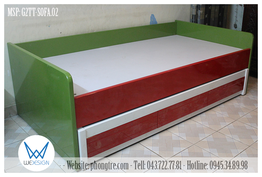 Giường ngủ 2 tầng thấp có thiết kế giống như một chiếc Sofa 
