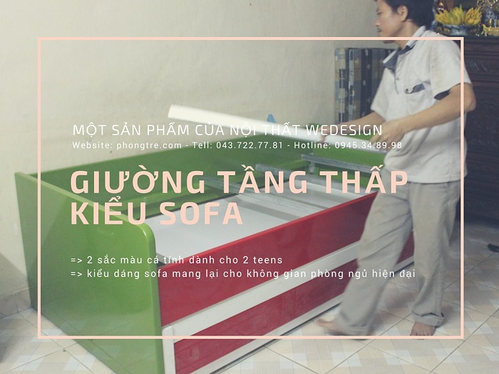 Video về giường tầng thấp kiểu Sofa 2 sắc màu cá tính