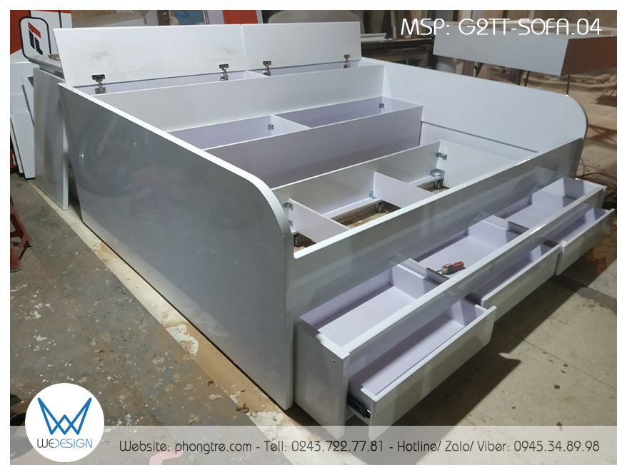 Giường tầng thấp 1m4 kiểu sofa đa năng liền tủ để chăn