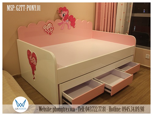 3 ngăn kéo của giường tầng dưới sâu 50cm, sử dụng ray bi 3 tầng