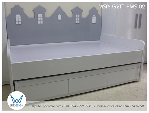 Giường tầng thấp kiểu sofa ngôi nhà thành phố Amsterdam G2TT-AMS.02 của 2 bé nhà chị Nhã -  anh Dũng