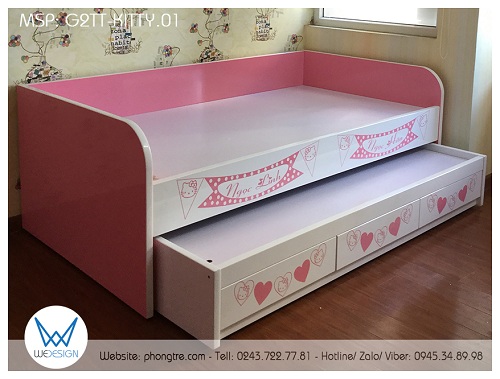 Hai tầng giường đều sử dụng dát phản MDF dày 1.5cm, tráng Melamine 2 mặt