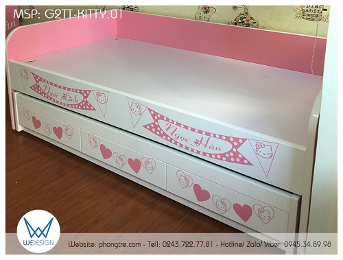 Giường tầng dưới khi đẩy vào gầm giường tầng trên có khe hở rất nhỏ, tạo tính thẩm mỹ cho góc ngủ của 2 bé