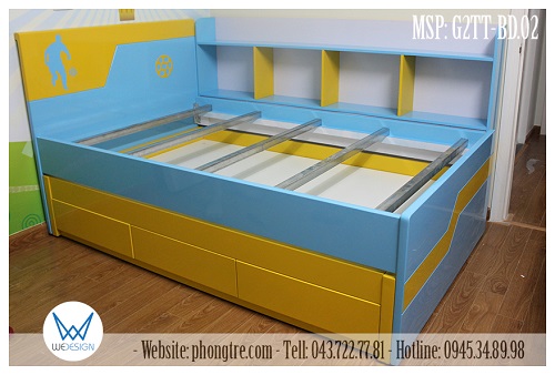 Kết cấu giường 2 tầng thấp liền kệ sách chủ đề bóng đá MSP: G2TT-BD.02