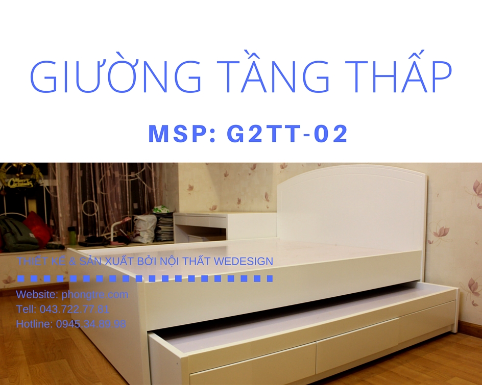 Giường tầng thấp màu trắng có giường tầng trên rộng 1m6
