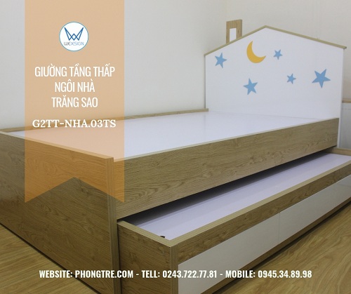 Giường tầng thấp ngôi nhà trăng sao G2TT-NHA.03TS