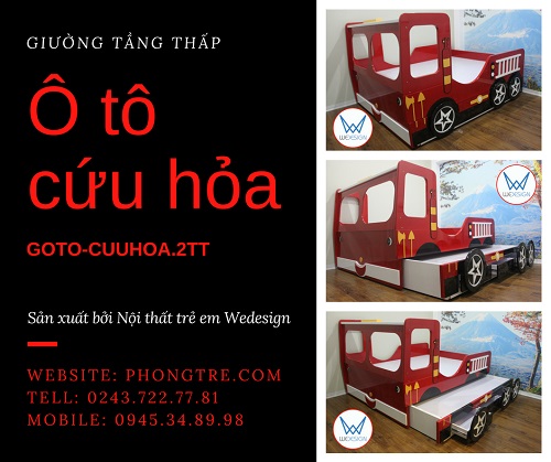 Giường tầng thấp ô tô cứu hỏa GOTO-CUUHOA.2TT phong cách cartoon