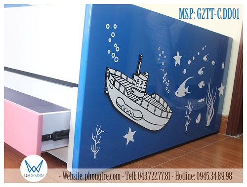 Trang trí đẩu thấp giường tàu ngầm thám hiểm  đáy đại dương xanh