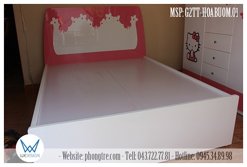 Giường tầng thấp trang trí cánh bướm và hoa xinh có giường tầng trên rộng 1m6x2m trong lòng giường