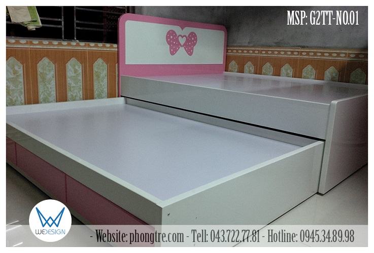 Giường tầng dưới dùng dát phản làm bằng tấm MDF, tráng Melamin 2 mặt, dày 1.5cm