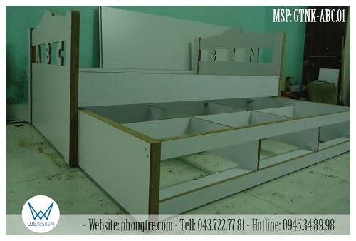 Giường tầng thấp MSP: GTNK-ABC.01 được sản xuất từ gỗ MDF, tráng Melamin 2 mặt