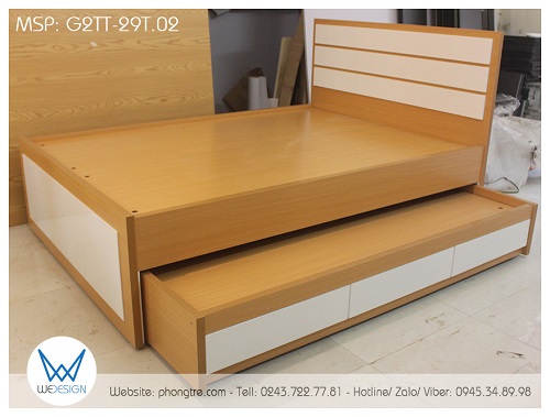Giường tầng thấp G2TT-29T.02 trang trí màu trắng cho cả 2 tầng của giường