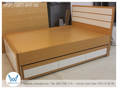 Giường tầng thấp G2TT-29T.02 kết hợp vân gỗ Melamine màu vàng bích 29T và màu trắng