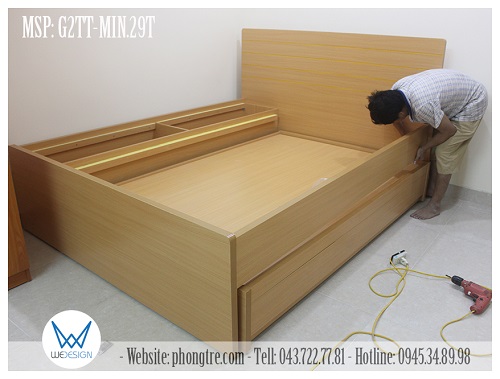 Giường tầng thấp đa năng gỗ Melamine vân gỗ tự nhiên màu vàng ngọc bích MSP: G2TT-MIN.29T