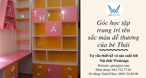 Góc học tập sắc màu dễ thương trang trí tên bé Thái