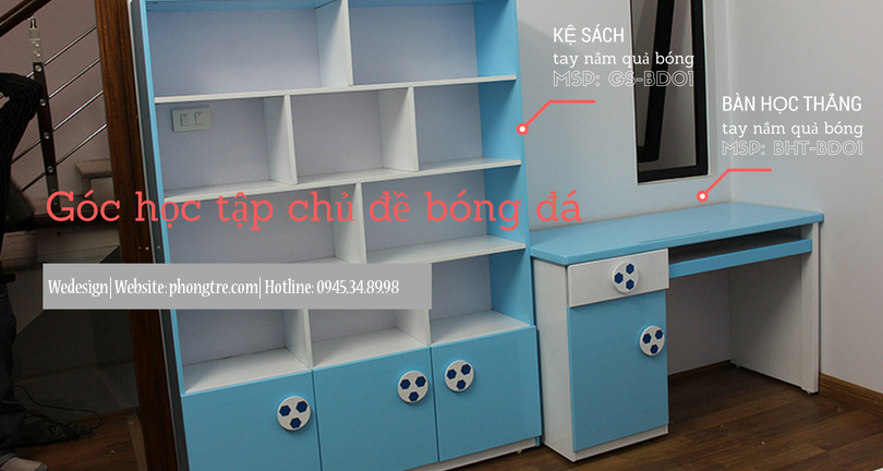 Bàn học - Kệ sách có tay nắm hình quả bóng
