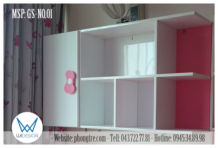 Kệ sách treo tường có tay nắm nơ Mèo Hello Kitty