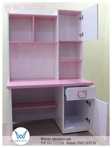 Kết cấu bàn học tiểu học liền giá sách Hello Kitty MSP: BHGS-TH.KITTY0211