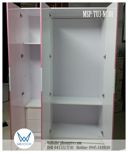 Kết cấu tủ quần áo 3 cánh MSP: TU3-NO.01