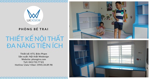 Nội thất đa năng màu xanh cho phòng bé trai nhà mẹ Nga
