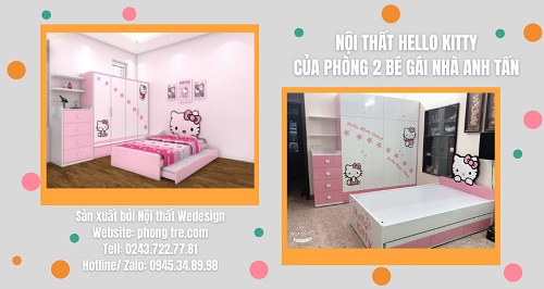 Nội thất Hello Kitty cho phòng ngủ 2 bé gái nhà anh Tấn