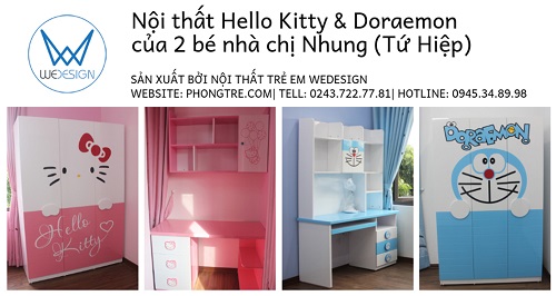 Nội thất Hello Kitty và Doraemon của 2 bé nhà chị Nhung