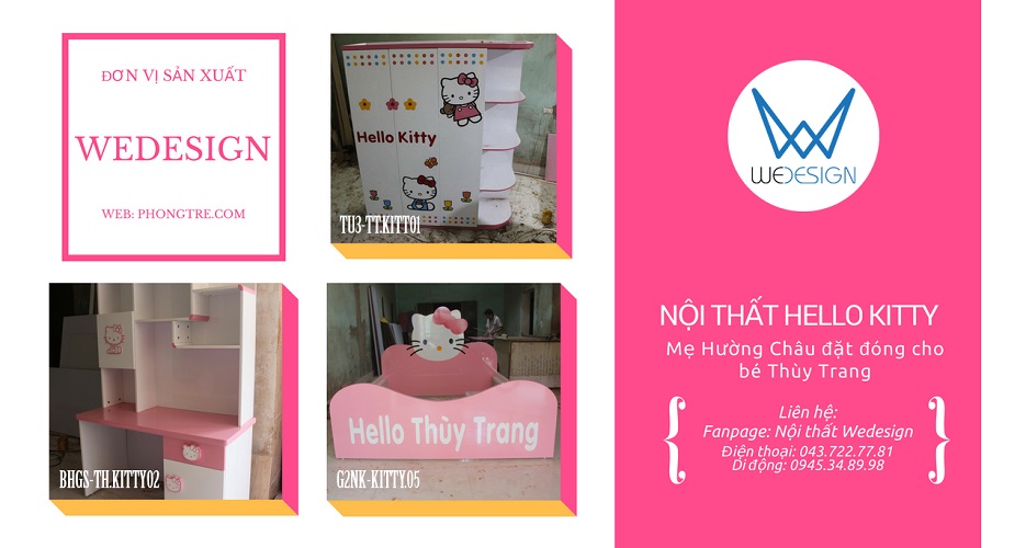 Nội thất phòng ngủ Hello Kitty của bé Thùy Trang