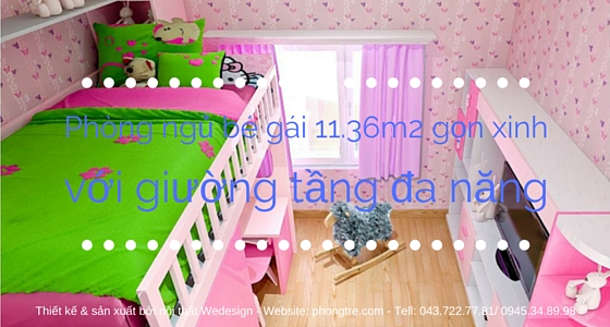 Phòng ngủ 11.36m2 gọn xinh với giường tầng đa năng