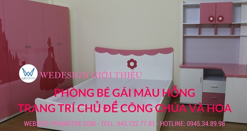 Phòng ngủ bé gái nhà chị Hà trang trí công chúa và hoa