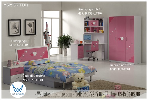 Bộ phòng ngủ bé gái trang trí trái tim BG-TT.01
