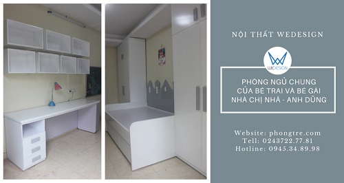 Phòng ngủ chung của bé trai và bé gái nhà anh Dũng