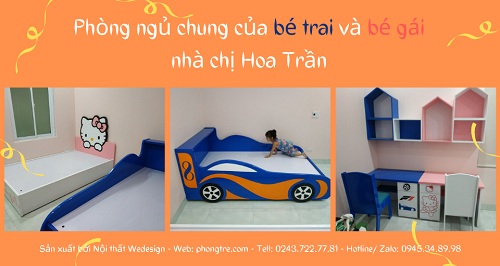Phòng ngủ chung của bé trai và bé gái nhà chị Hoa Trần
