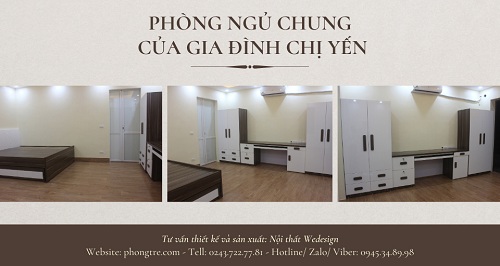 Phòng ngủ chung của gia đình nhà chị Yến