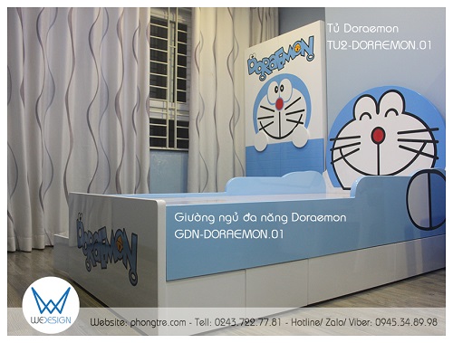 View góc có giường đa năng Doraemon và tủ quần áo Doraemon của phòng ngủ Doraemon