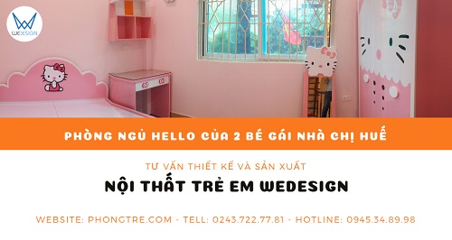 Phòng ngủ Hello Kitty của 2 bé gái nhà chị Huế