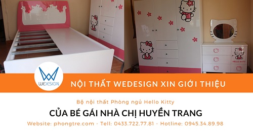 Phòng ngủ Hello Kitty và hoa của bé gái nhà chị Trang