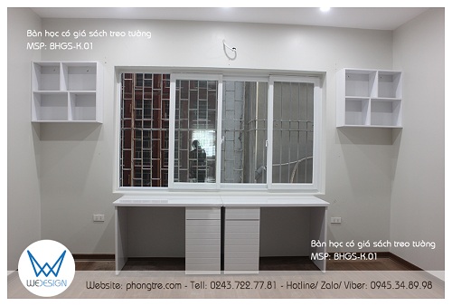 Trong trường hợp gia đình chị Hương muốn 2 con ngồi học ở vị trí có không khí tự nhiên tốt hơn, thì việc kê 2 bàn học áp với cửa sổ lớn của phòng cũng là một sự lựa chọn