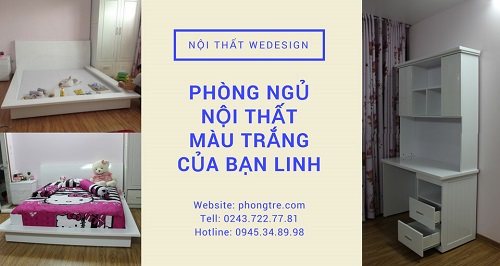 Phòng ngủ nội thất màu trắng của bạn Linh