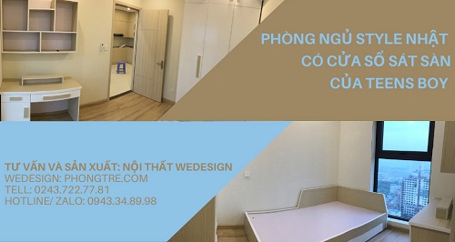 Phòng ngủ style Nhật có cửa sổ sát sàn của Teens Boy