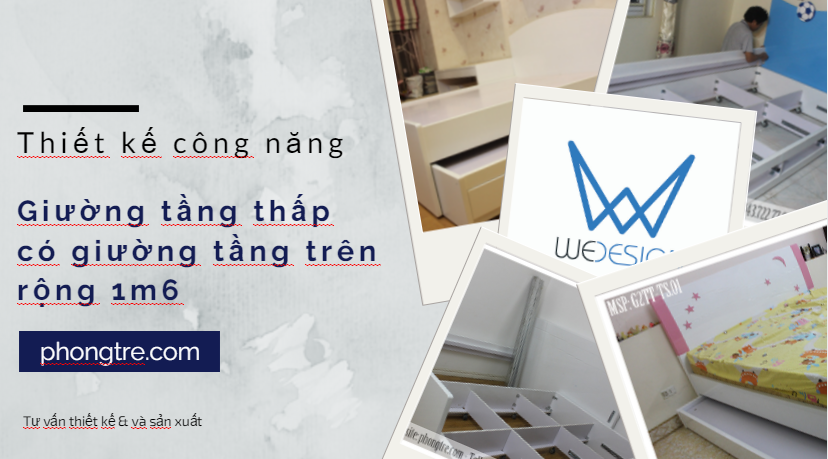 Thiết kế công năng giường tầng thấp có giường trên rộng 1m6 