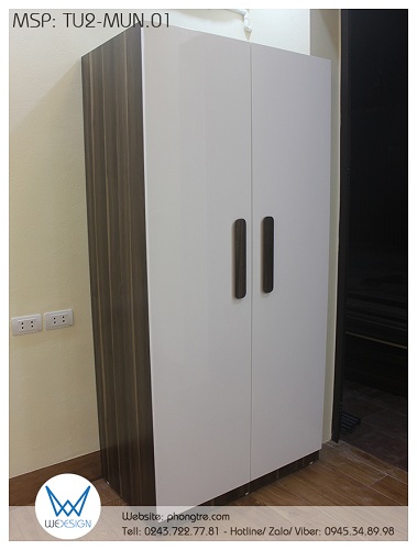 Tủ 2 cánh phối melamine vân gỗ mun và màu trắng