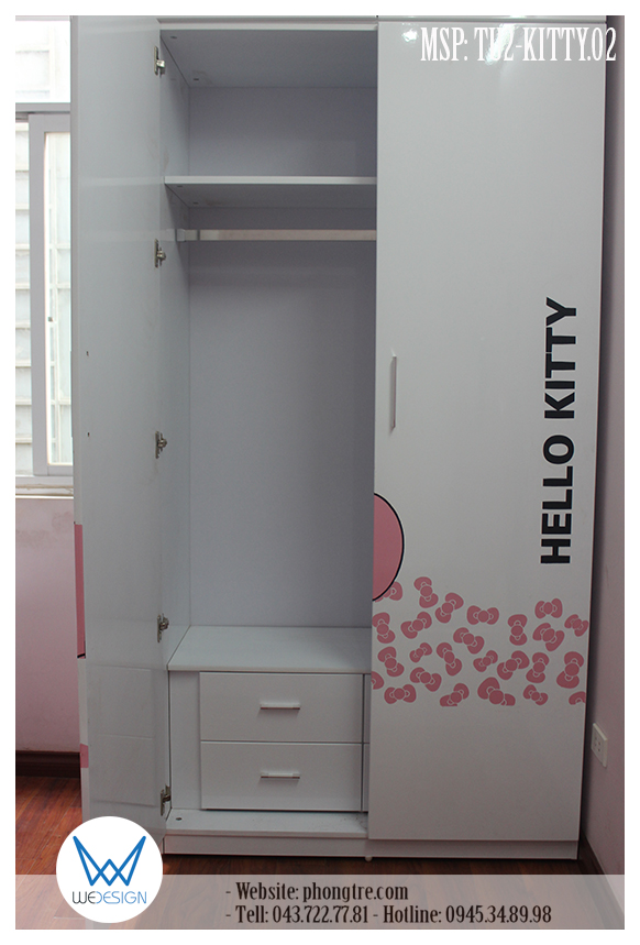 Tủ áo Mèo Kitty ôm nơ kiểu 2 cánh - 1 buồng 