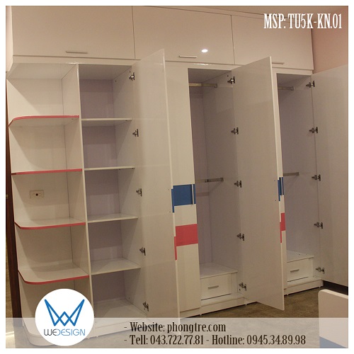 Kết cấu tủ quần áo liền kệ trang trí kịch trần MSP: TU5K-KN.01