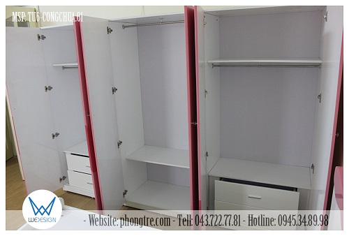 Kết cấu bên trong của tủ quần áo 6 cánh mở - 3 buồng trang trí chủ đề công chúa Lọ Lem Cinderella