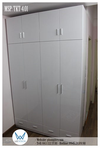 Tủ áo kịch trần 1m6x2m6 TKT-4.01 màu trắng