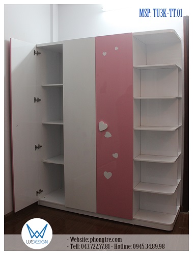 Buồng tủ nhỏ của tủ quần áo liền kệ trang trí chủ đề trái tim MSP: TU3K-TT.01