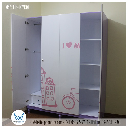 Tủ áo I LOVE MY LIFE kiểu tủ 4 cánh - 2 buồng