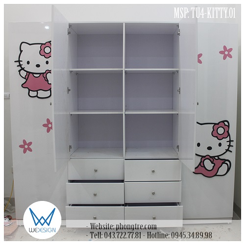 Hai buồng tủ giữa có kết cấu giống nhau, mỗi buồng có 3 ngăn kéo ở dưới và 3 khoang để đồ ở trên khoang tủ có cánh