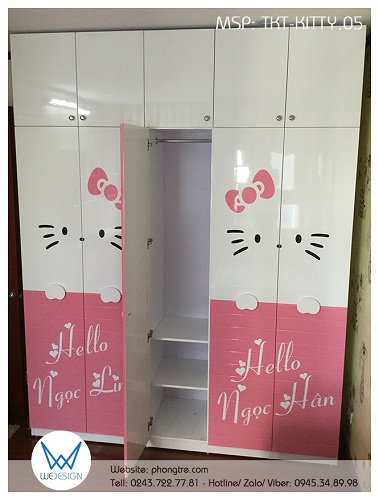 Kết cấu buồng tủ 1 cánh ở giữa để đồ chung cho 2 bé gái