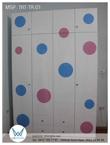 Tủ  4 cánh cao kịch trần trang trí hình tròn sắc màu